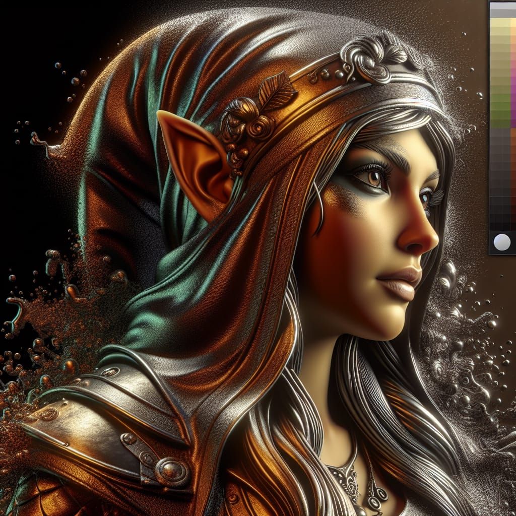 Gnome Woman in Metallic Scene: Hyperrealistic Splash Art
