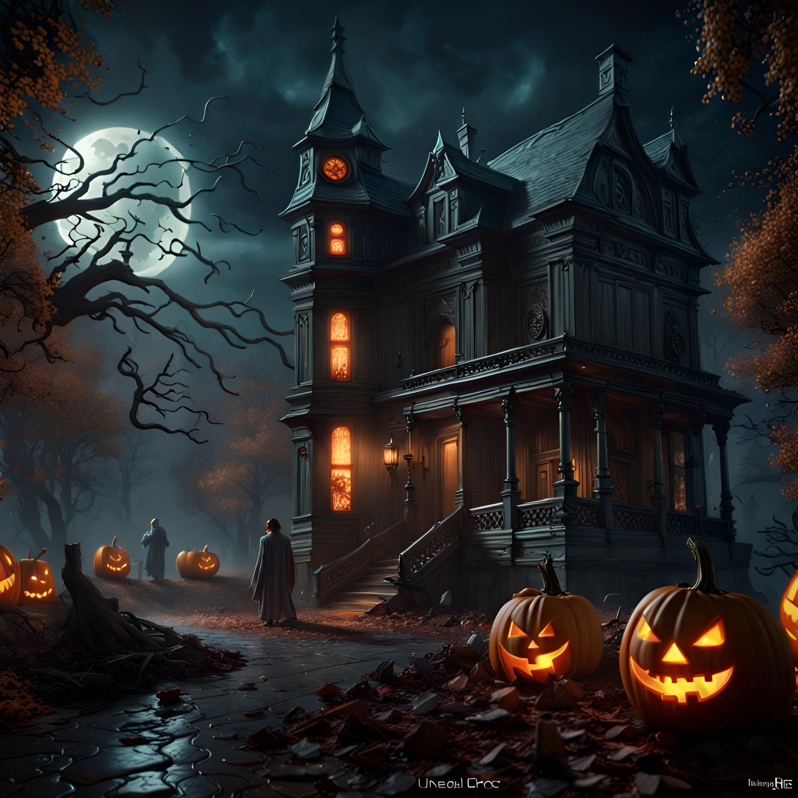 Horror Halloween Night in Cyberpunk Style