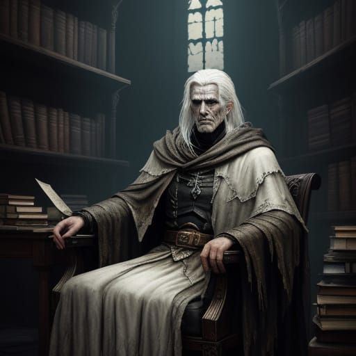 Ancient Man Sits on Dusty Sofa in Dark Basement of Forgotten...