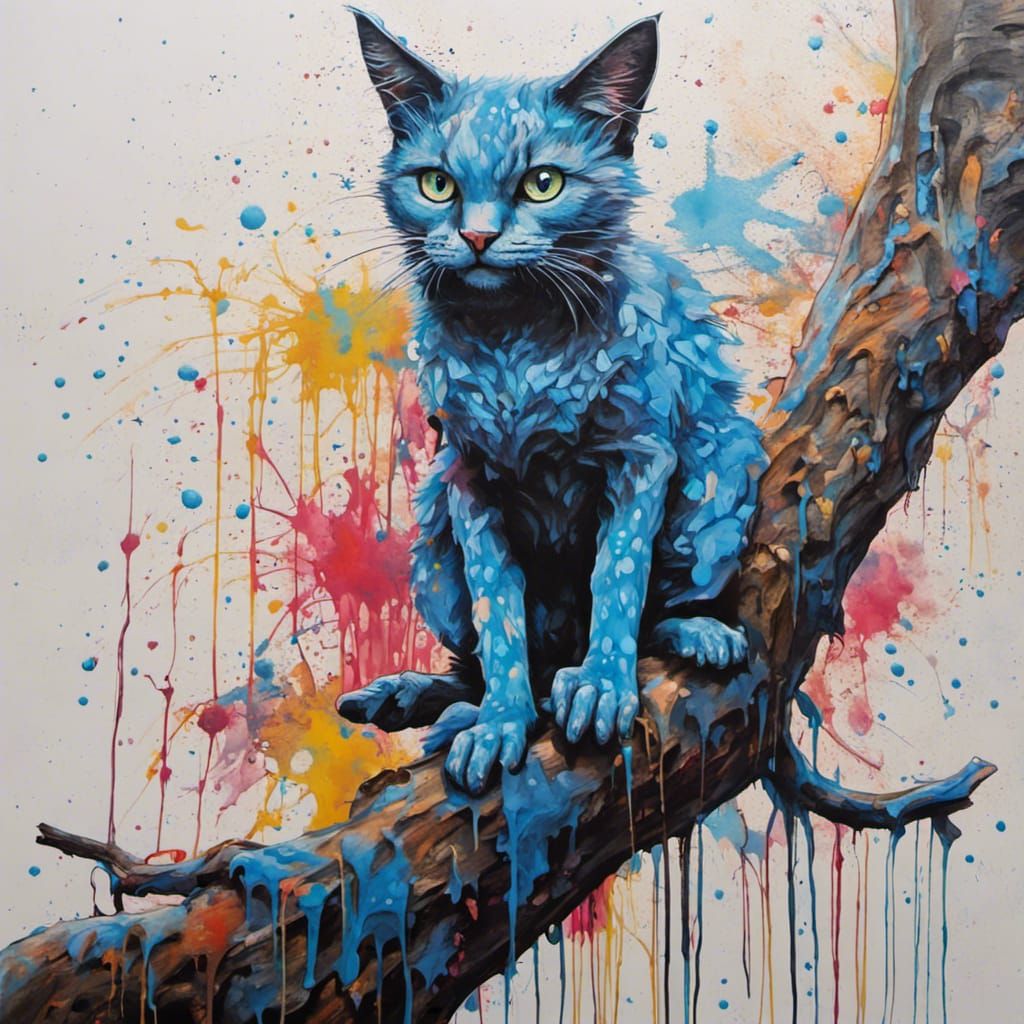 Bipedal Cat Creature in Colorful Graffiti Art Style