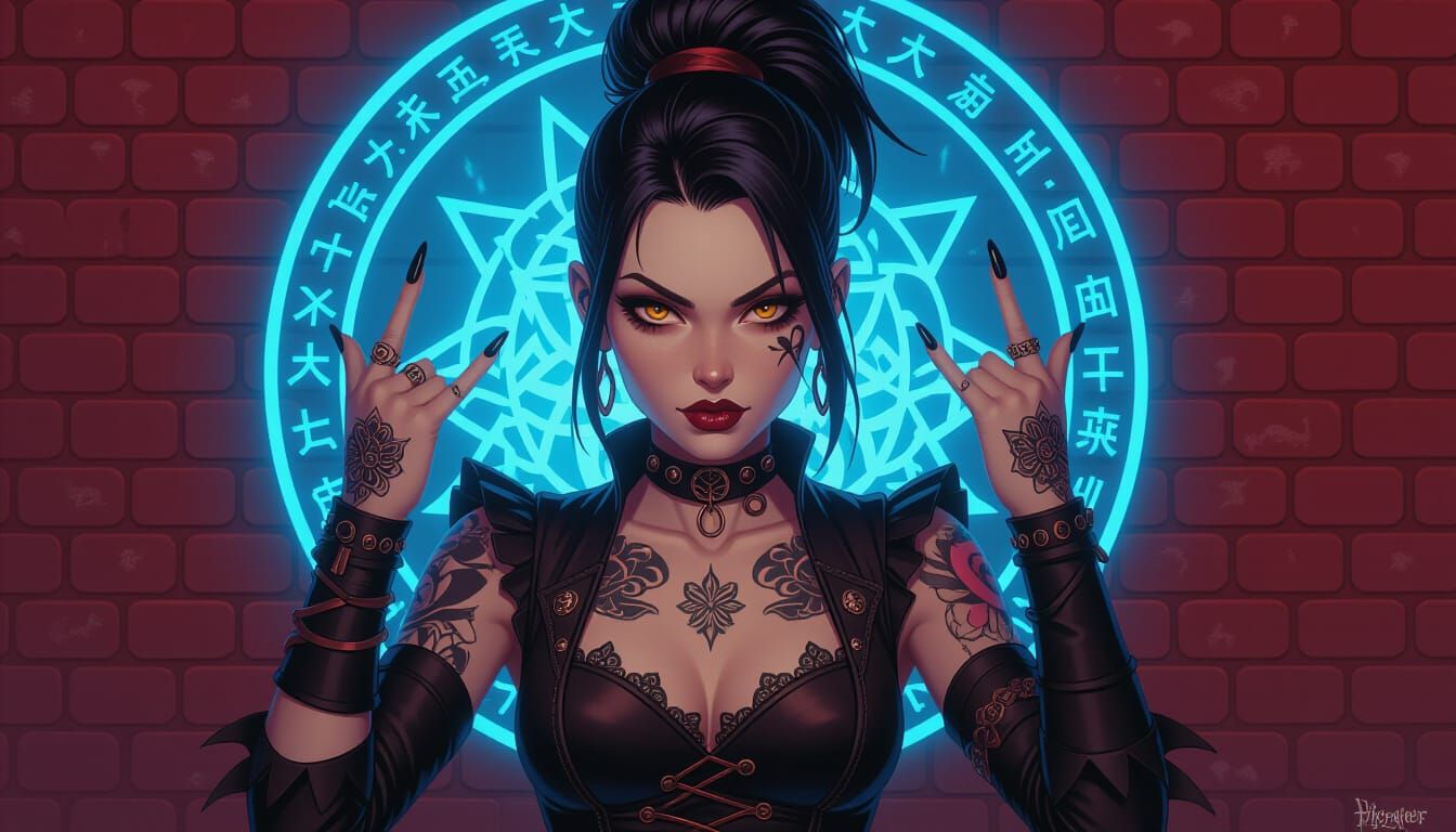 Punk Goth Mage Portrait with Magical Aura