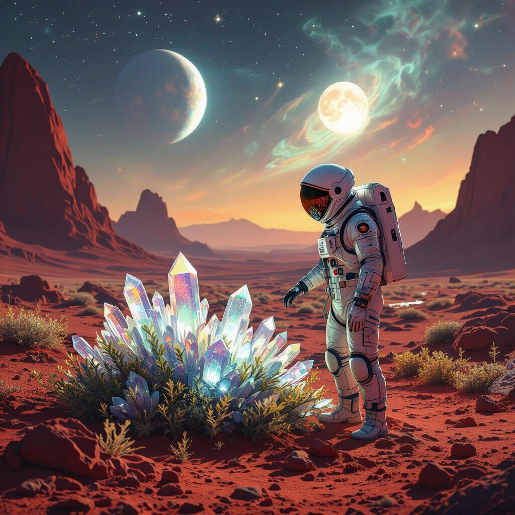 Astronaut's Alien Garden on a Red Planet