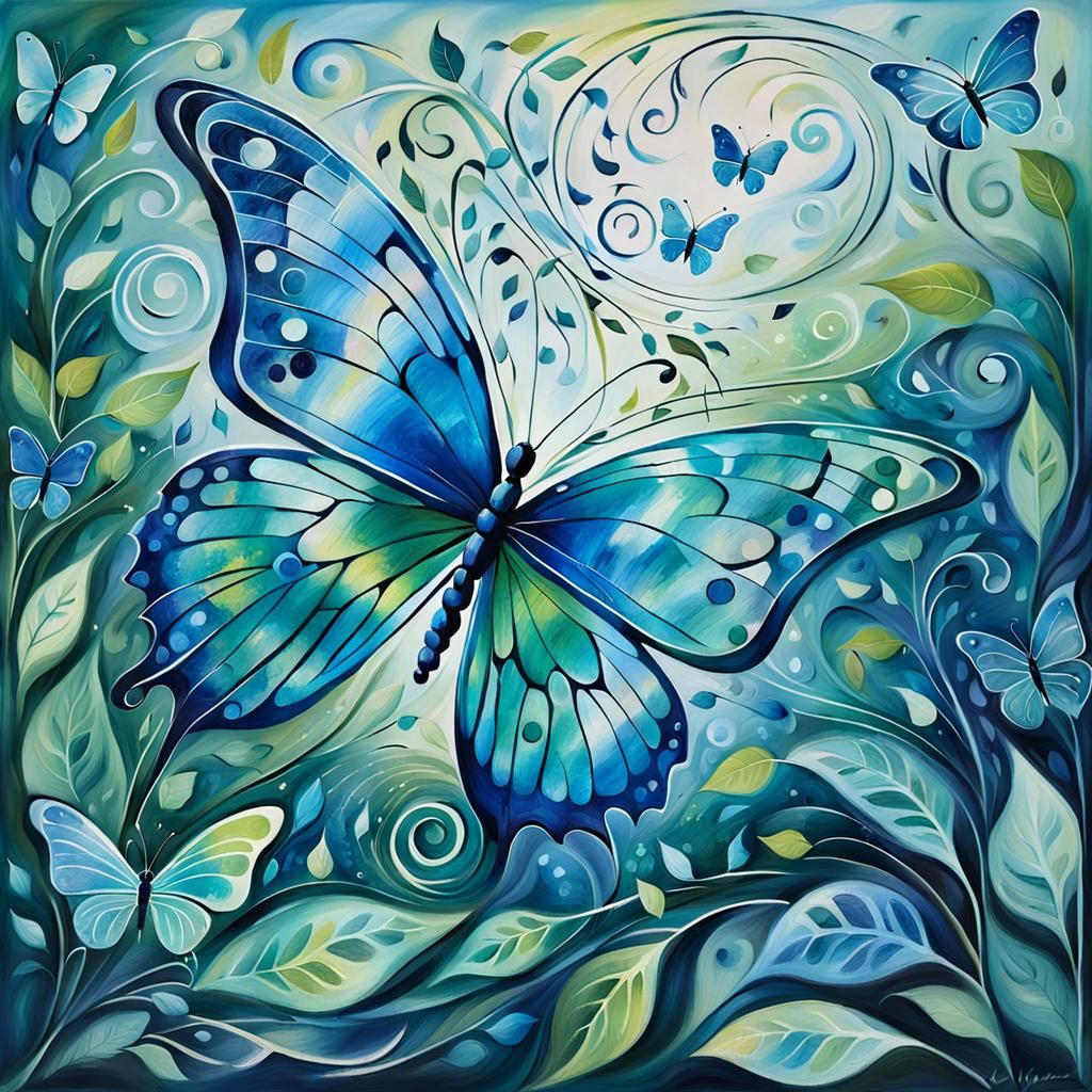 Butterfly Emerges in Expressionist Dream Garden
