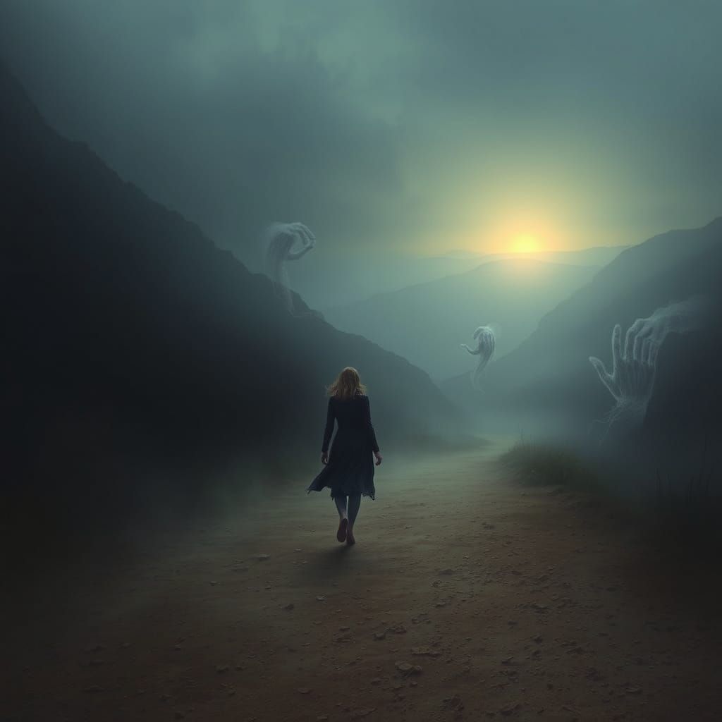 Ethereal Woman Walks Through Haunting Landscape