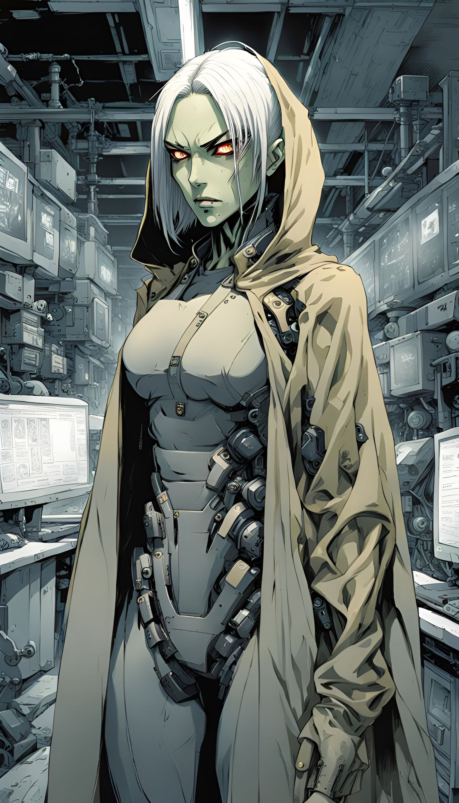 Android Bodybuilder in Underground Lab, Anime Style