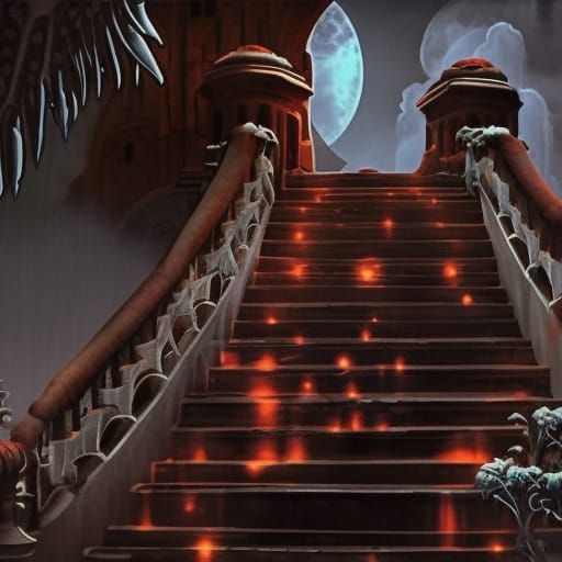 Creepy Dracula and Bats Under Blood Moon