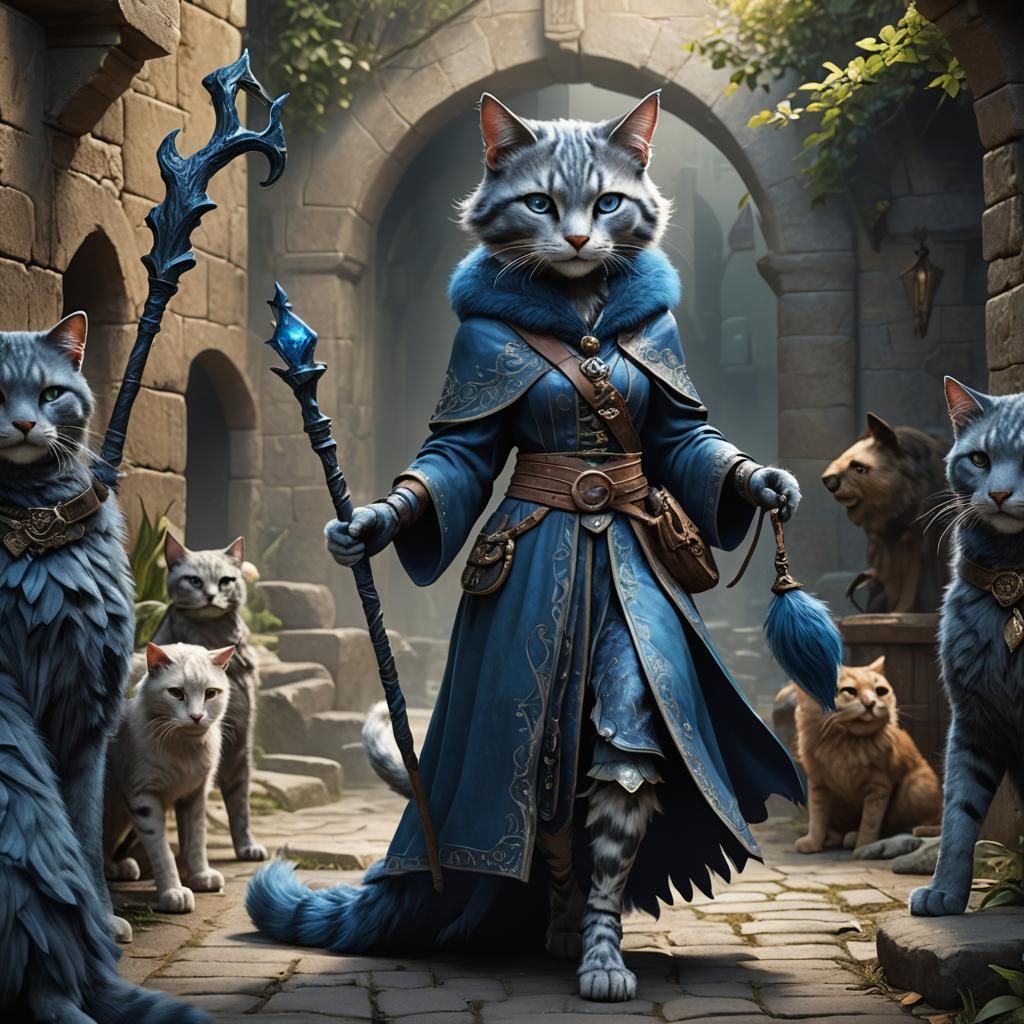 Elegant Catfolk Sorceress with Magical Staff