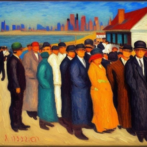 Ellis Island Immigrants: Expressionist Impasto Oil Painting