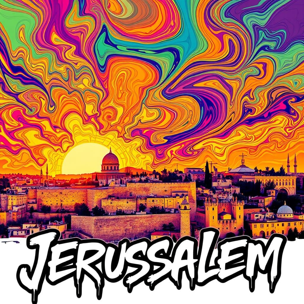 Abstract Jerusalem Skyline Erupts in Vibrant, Swirling Color...