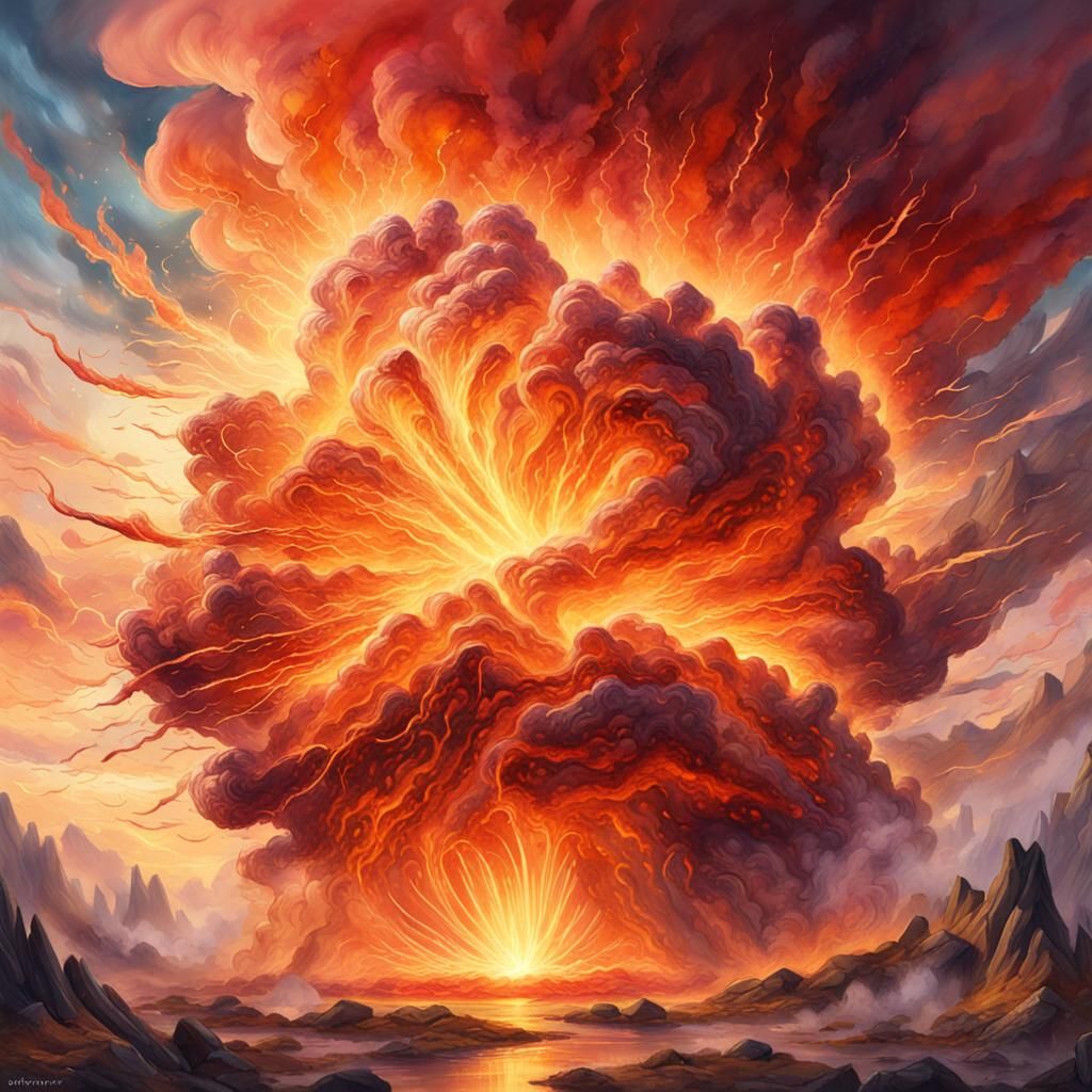 Explosive Sunset Landscape in Zhaoming Style