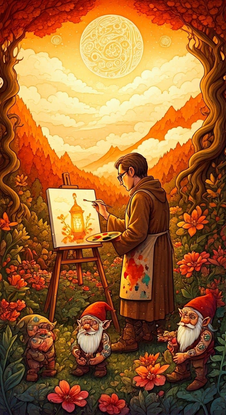 Whimsical Fantasy Painting in Vibrant Watercolor and Ink