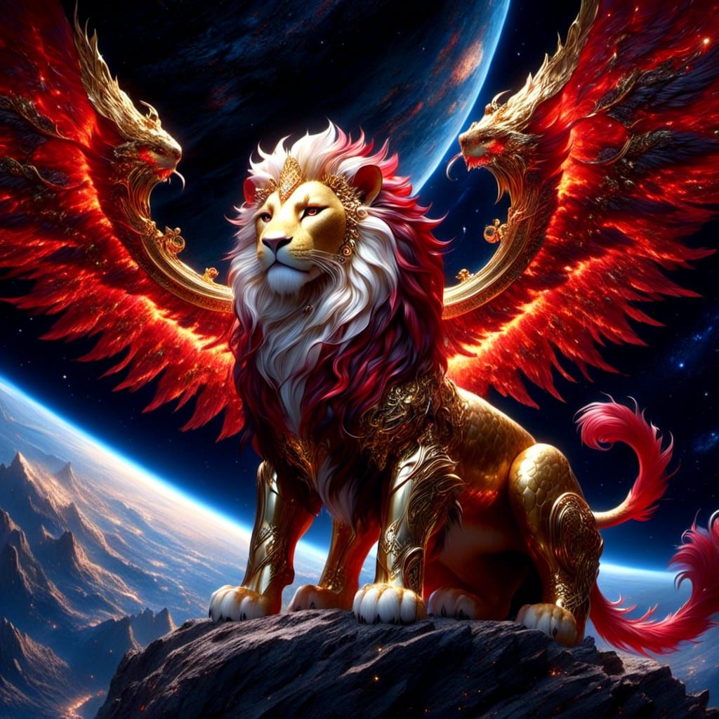 Stellar Lion in Gothic Space Sky