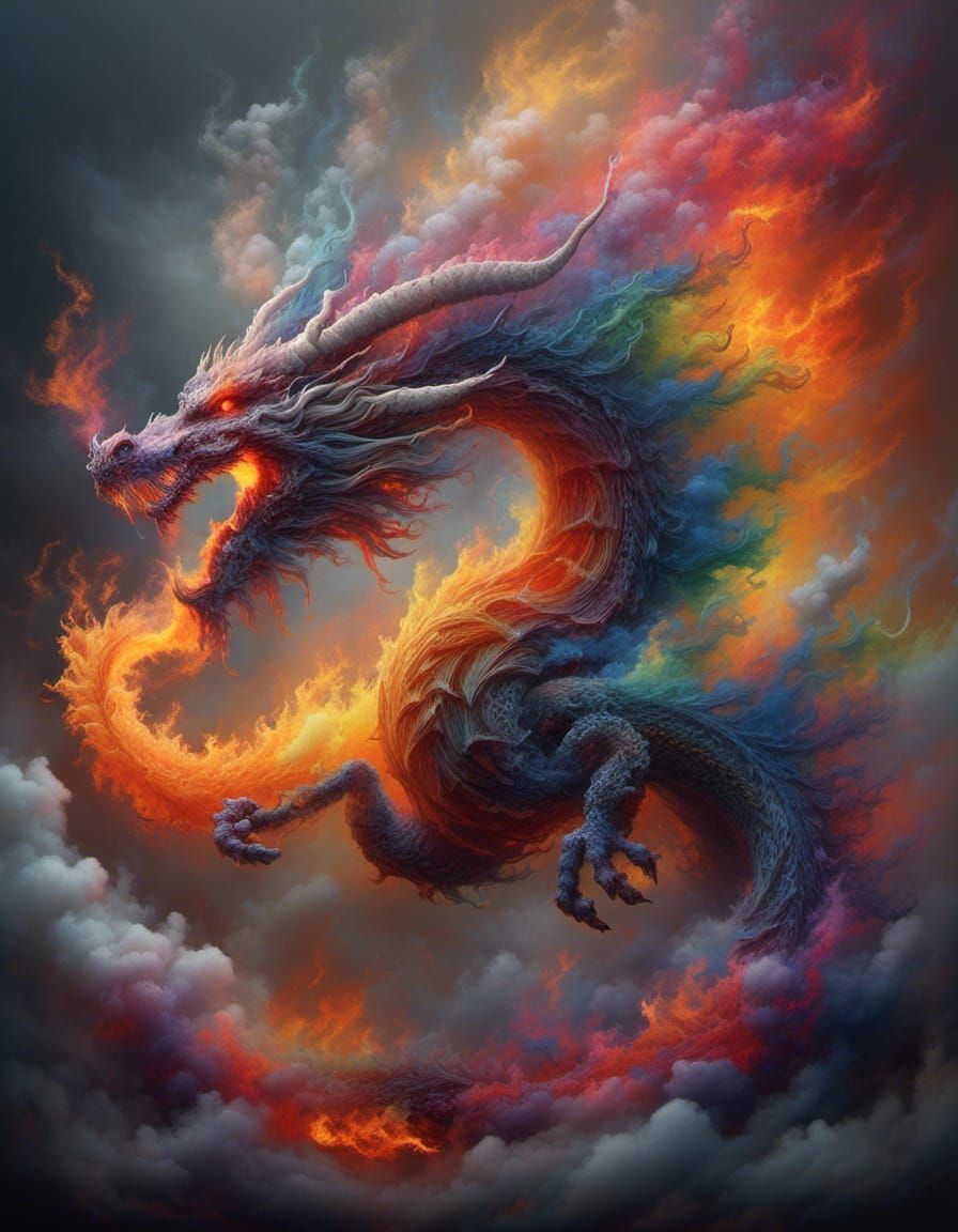 Colorful Dragon in Flight