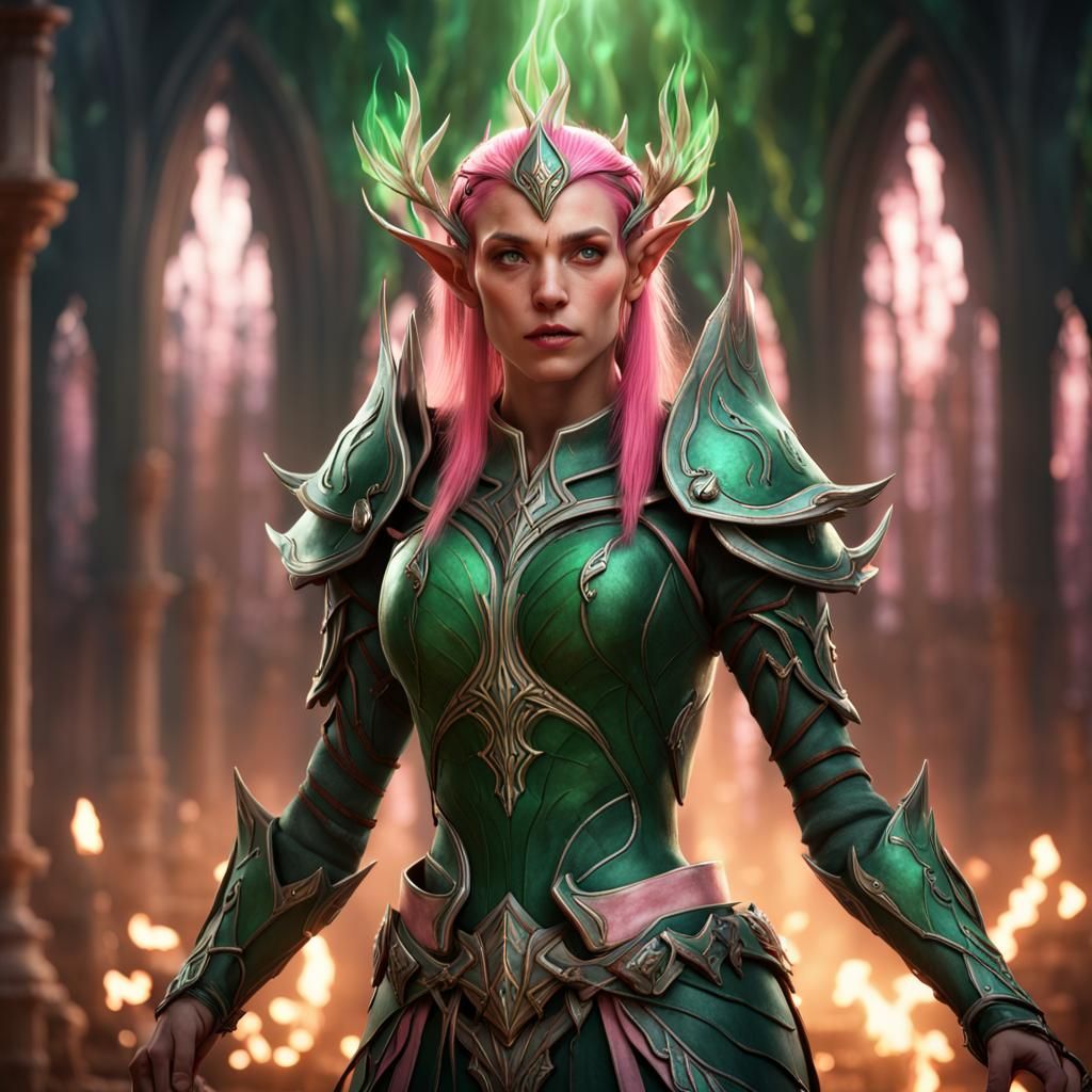 High Elf with Green Flames: Fantasy Art