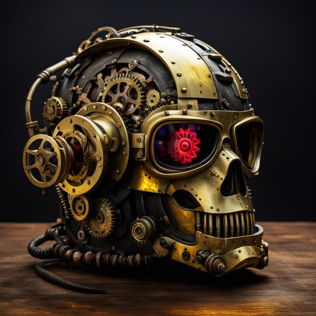 Cyberpunk Steampunk Helmet with Gears and Neon
