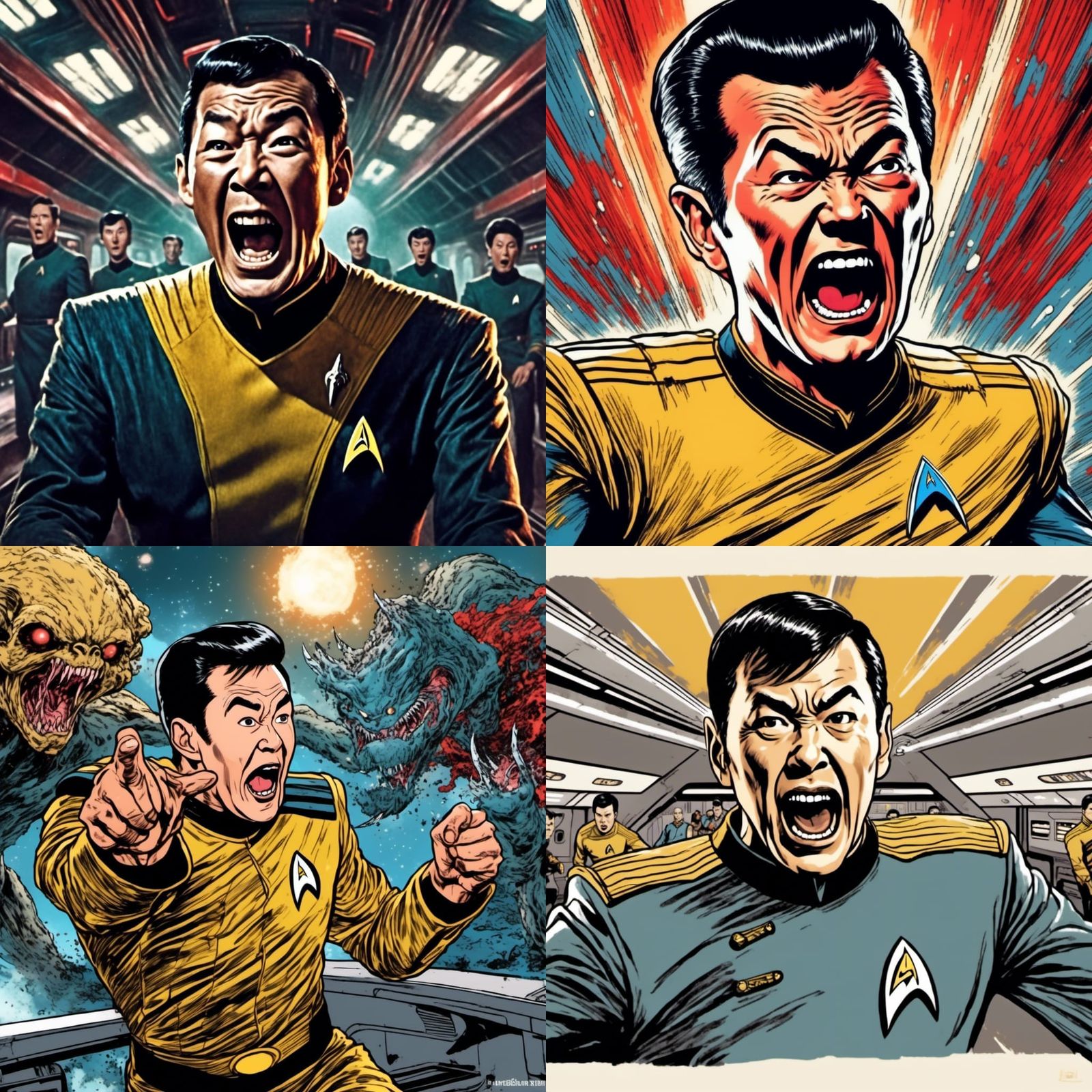 Sulu Screaming on the Enterprise Bridge