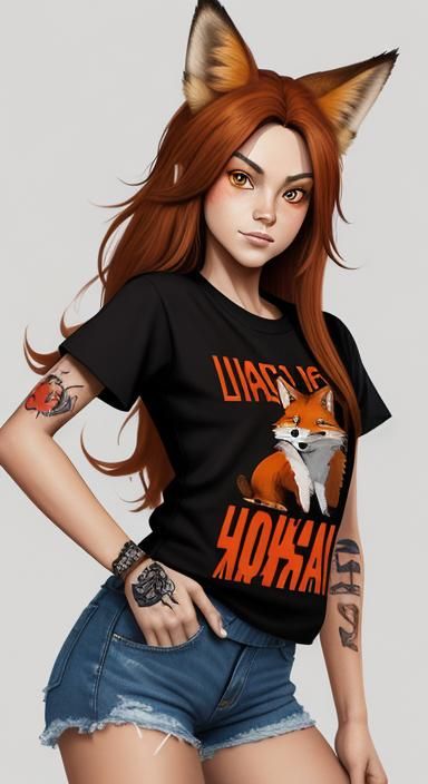 Fox Girl with Tattoo in Digital Painting Style