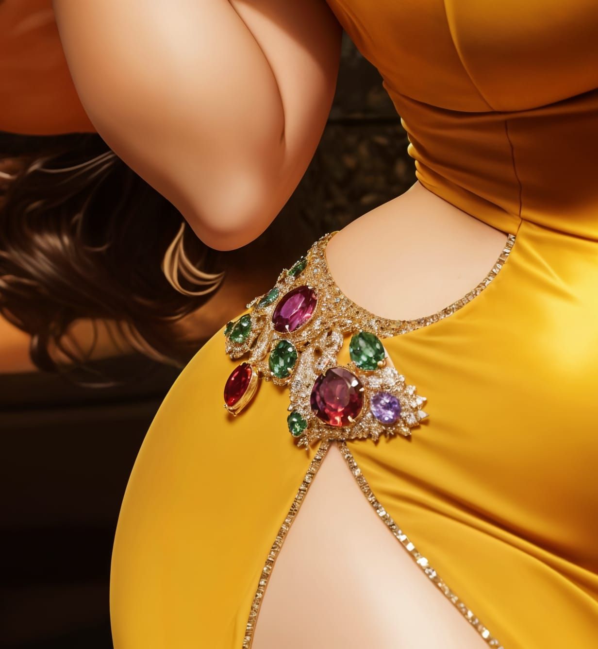 Elegant Gold Jewellery Adorns Voluptuous Hip