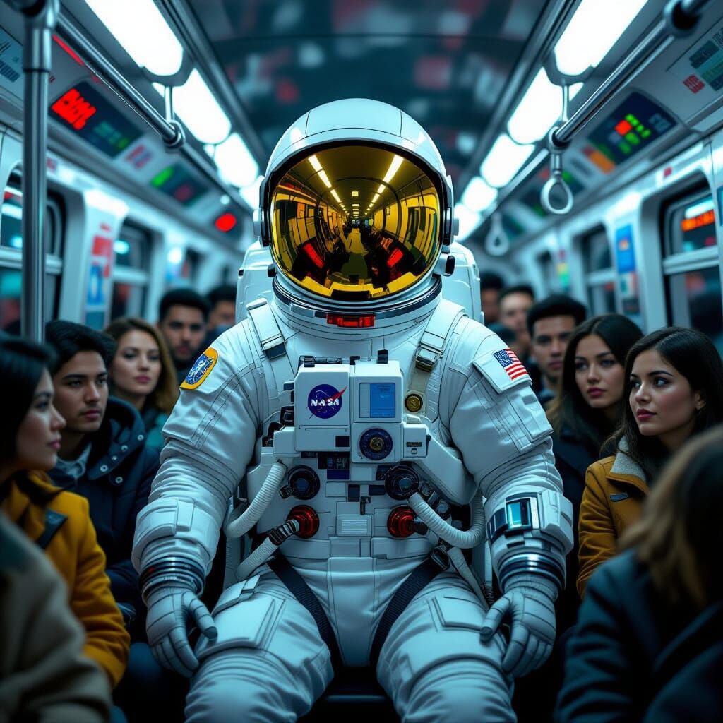 Astronaut on Subway in Futuristic Style