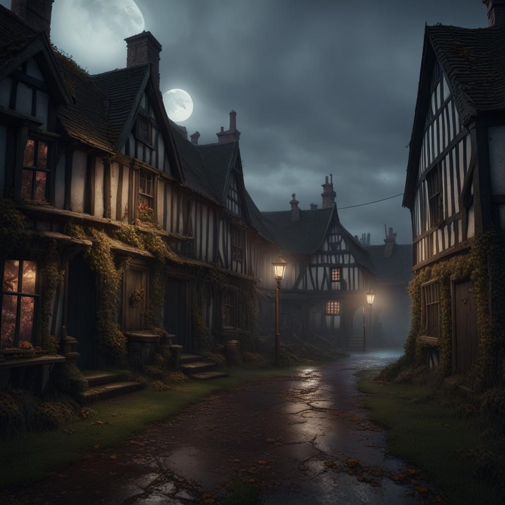 A dark, Creepy, abandoned, Haunted English countryside village that has zombies, witches, and ghosts roaming its streets...