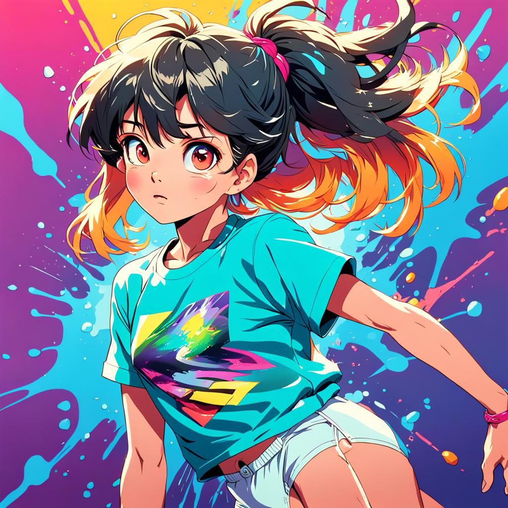 Cheeky Woman in Underwear, 80s Anime Style