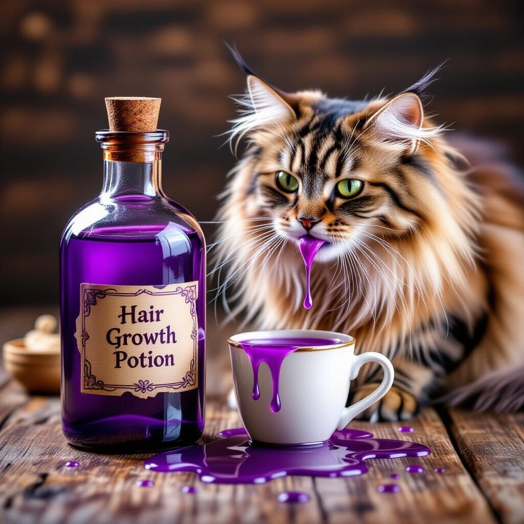 Angora Cat Drinks Hair Growth Potion, Hair Grows Rapidly
