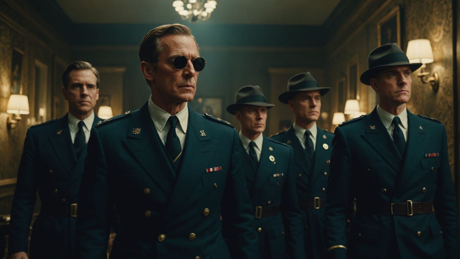 Dramatic Spies in Secret Society: Cinematic Film Still