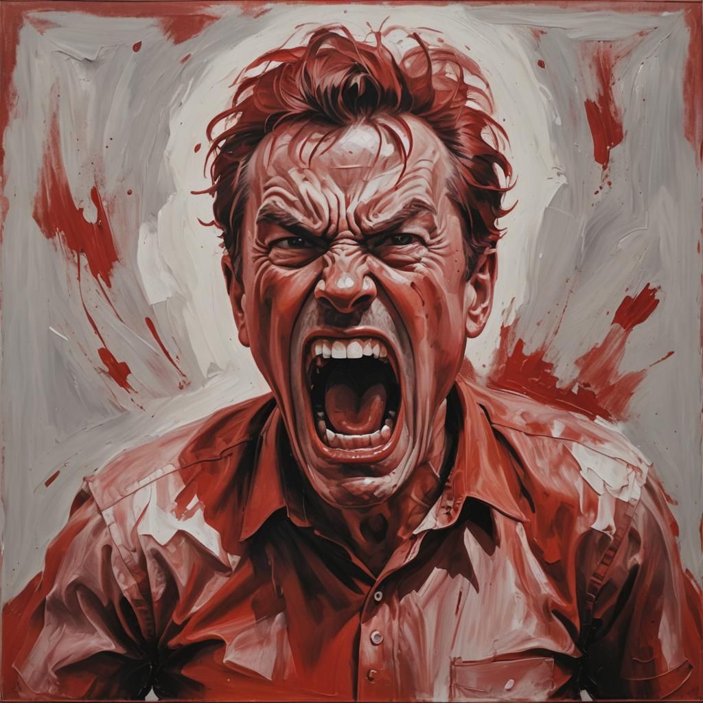 Monochrome Oil Painting of an Angry Shouting Man