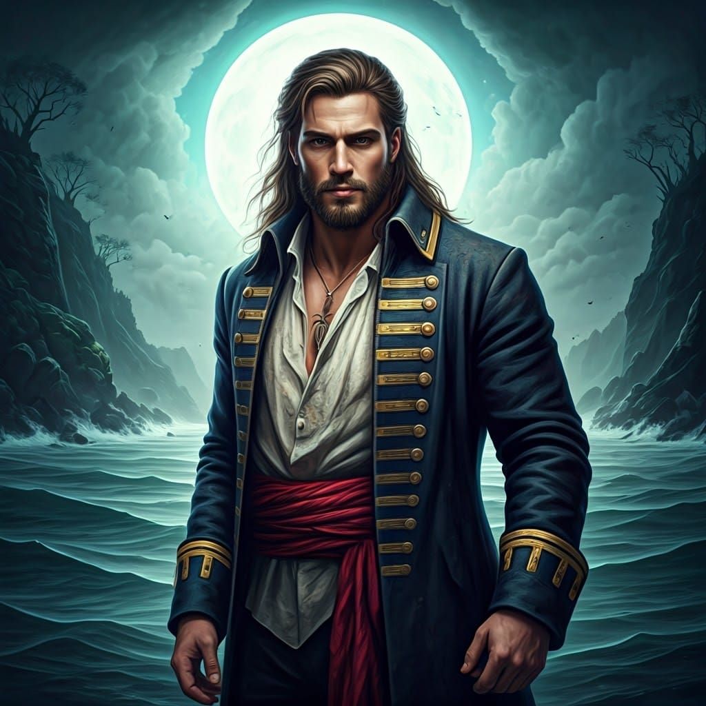 Handsome Medieval Ship Captain in Ornate Naval Uniform