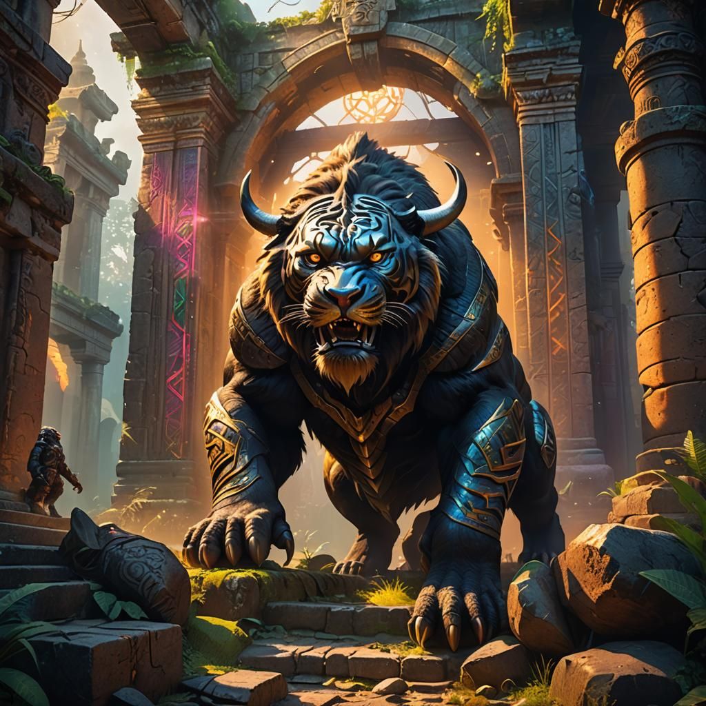 A bull, A tiger, A gorilla, A spider