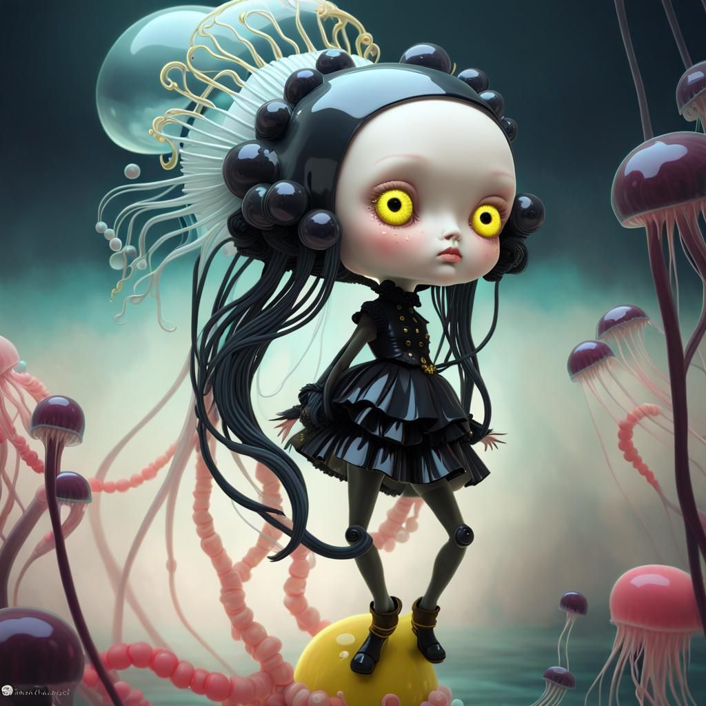 Surreal Doll with Neon Headdress: Pop Surrealism