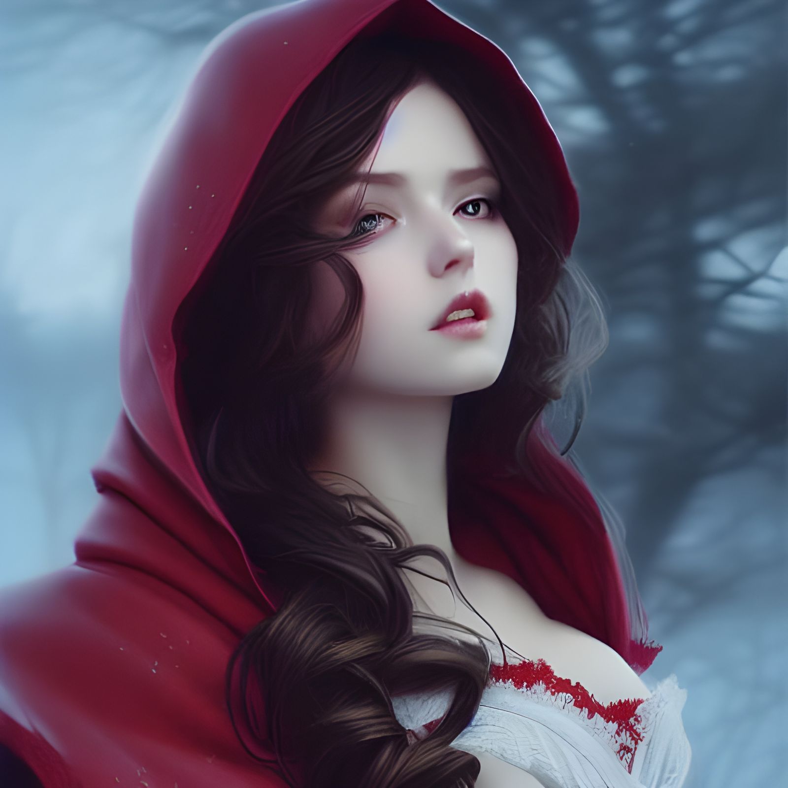 Red Cloak Lady: Hyper-Detailed Digital Art