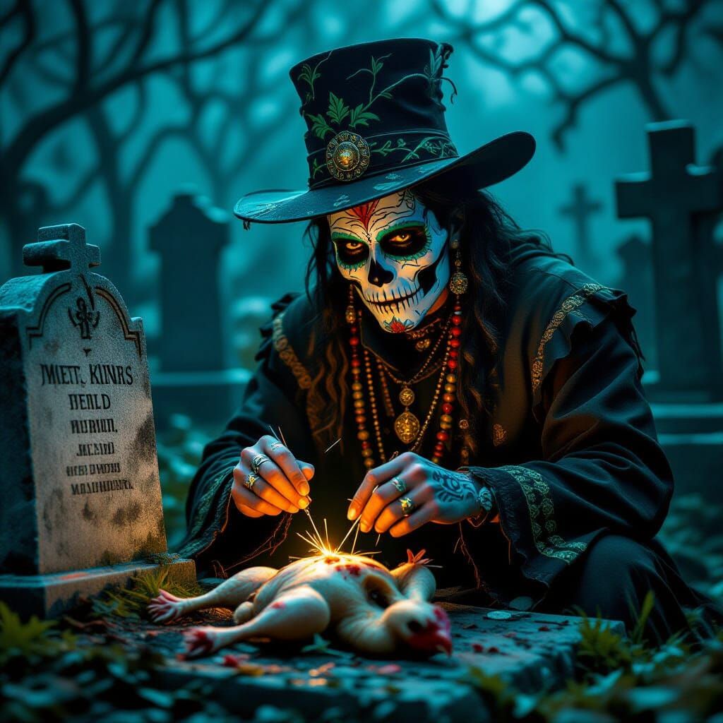 Voodoo Ritual in Graveyard with Skull Face Paint