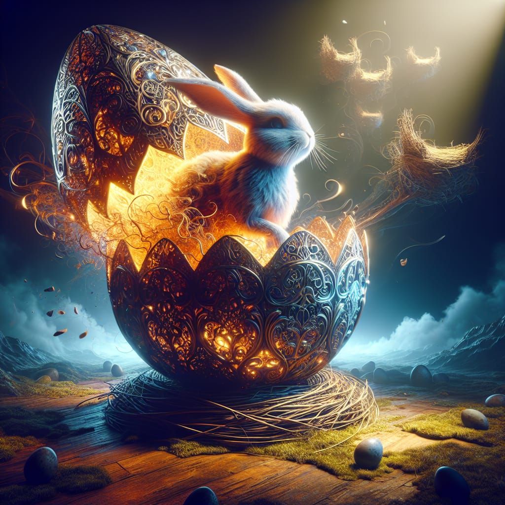Easter Bunny Emerges: Rococo Fantasy Concept Art