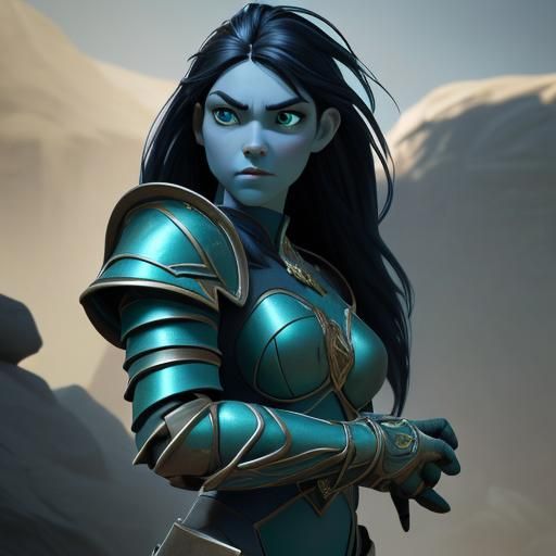 Fantasy Guard Captain with Blue Skin as Digital Art