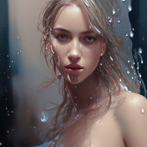 Gorgeous Woman in Shower: Hyperdetailed Portrait
