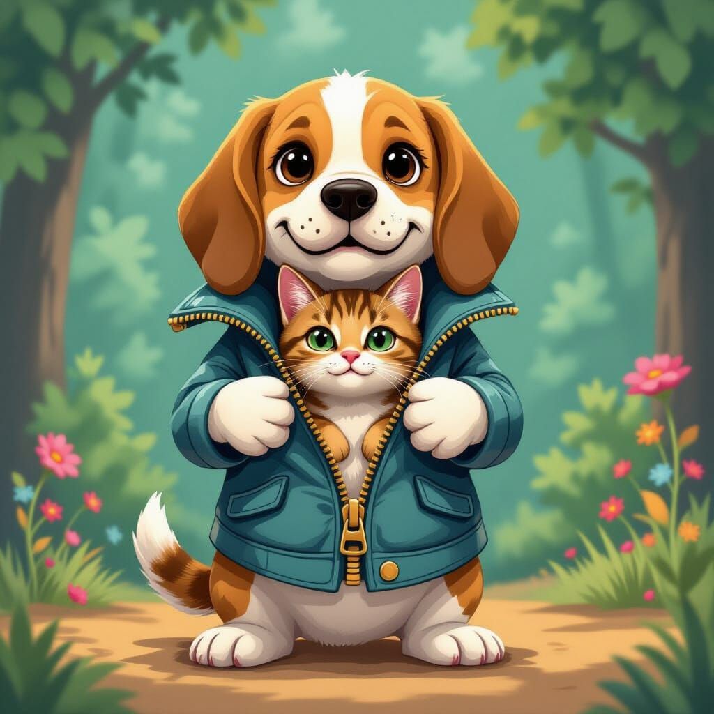 Beagle Unzipping to Reveal Tabby Cat: Whimsical Art
