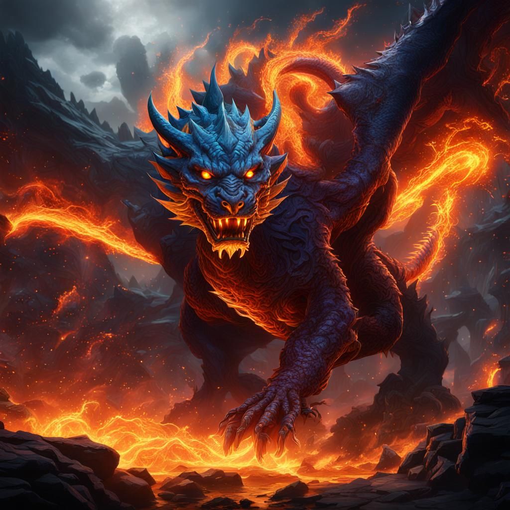 Void Dragon and Fire Tiger Fusion in Fantasy Art