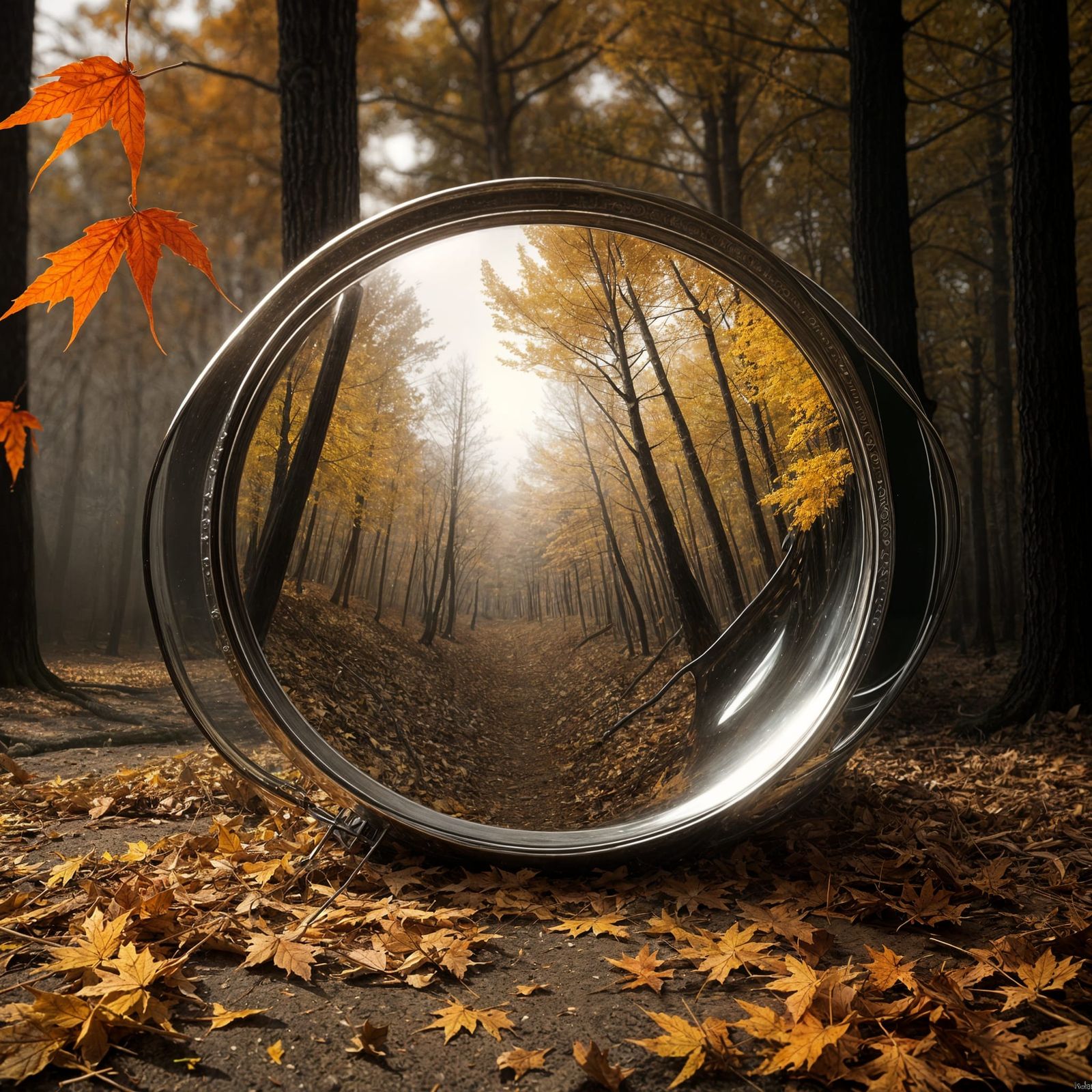 Autumn Forest Windstorm in a Bucket, Surreal Double Exposure