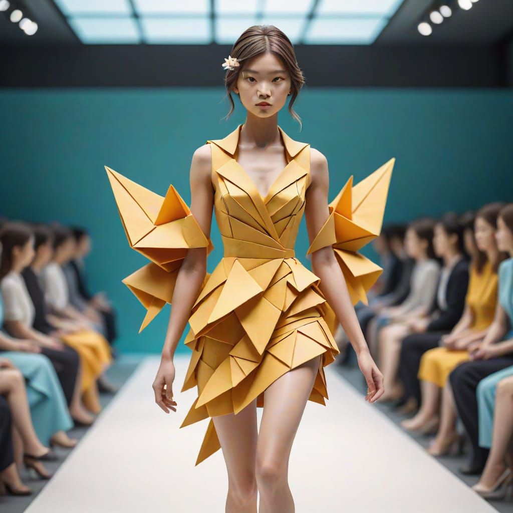 Origami High Fashion Model on Catwalk