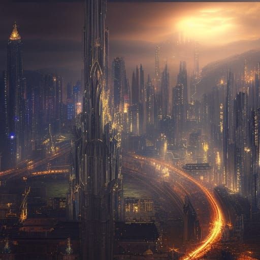Epic Starlit Cityscape at Night