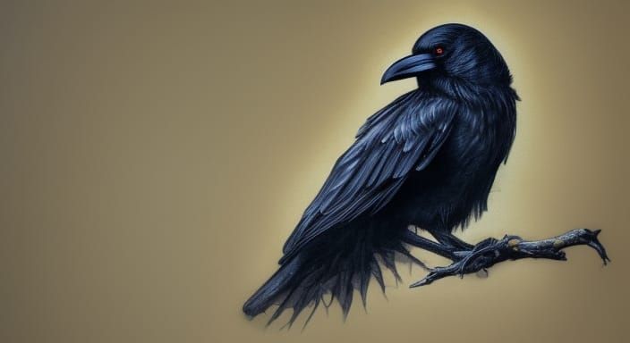 Hyperrealistic Raven in Bare Tree: Dark Fantasy Art