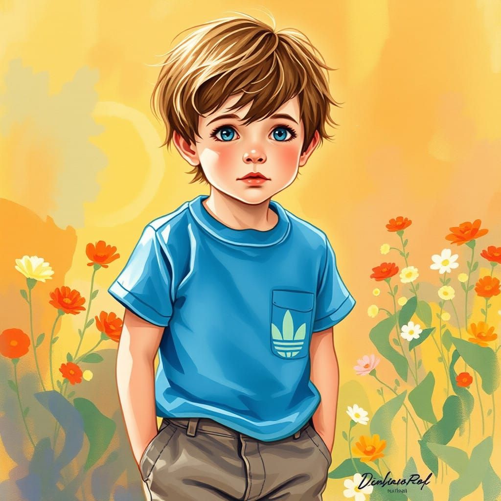 A Young Boy's Summer Adventure in Impressionist Whimsy