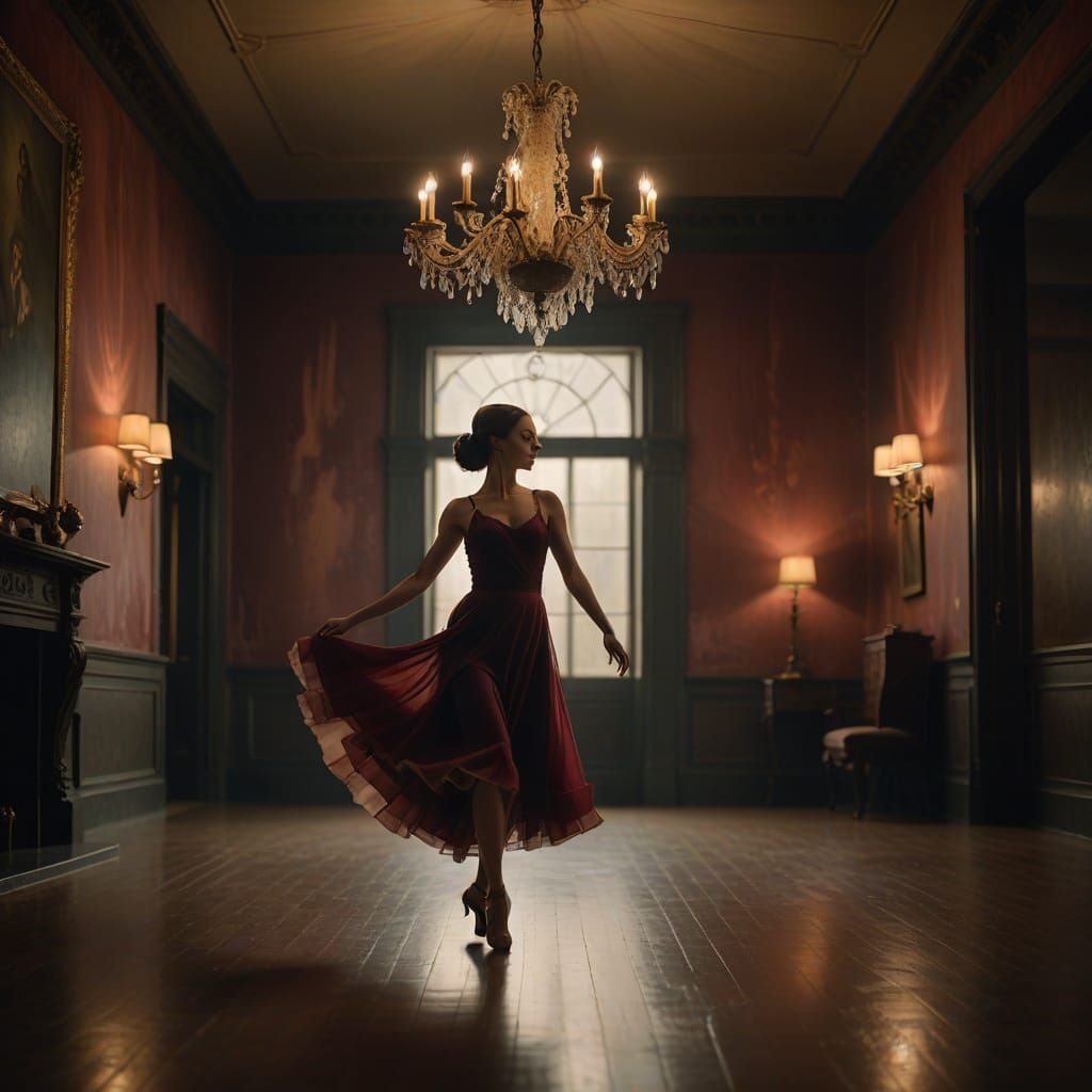 Mysterious Dancer in a Dreamlike Ballroom