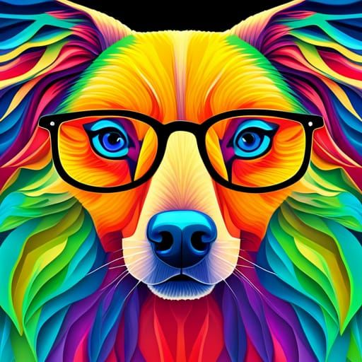 Dog with Glasses: Vivid Papercut Portrait