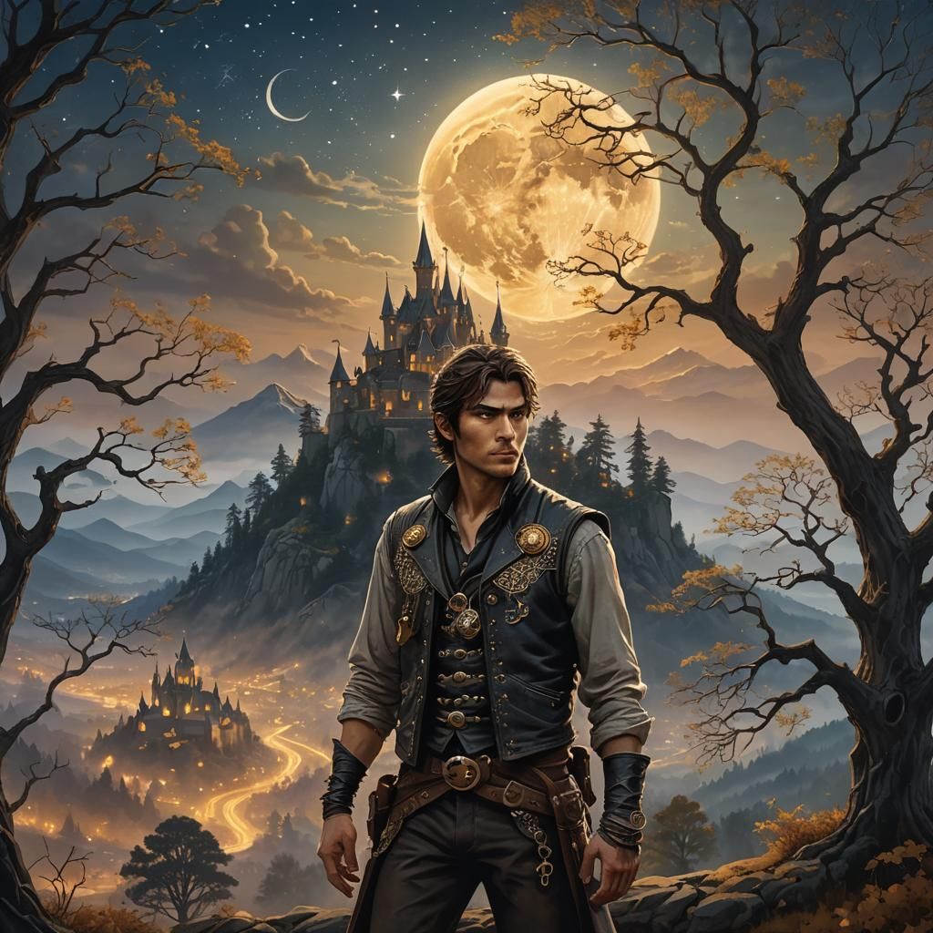 Moonlit Thief in a Mystical Landscape