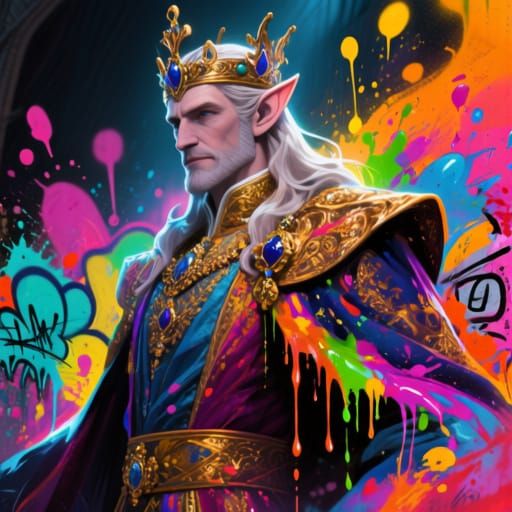 Regal Elven Lord in Graffiti Art Style