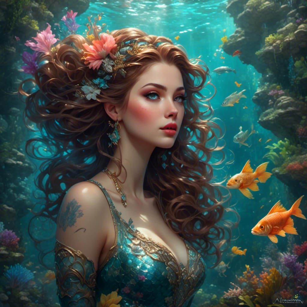 Mermaids in Aquarium: Pinup Style Concept Art