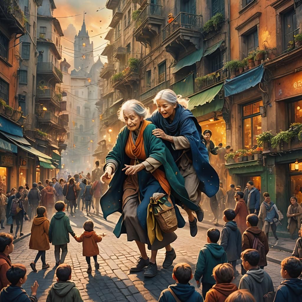 Fantasy City Street Scene: Helping Hands