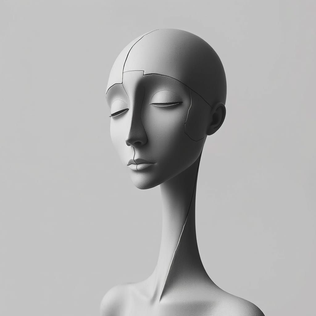 Elegant Figure of Longing in Monochromatic Grey